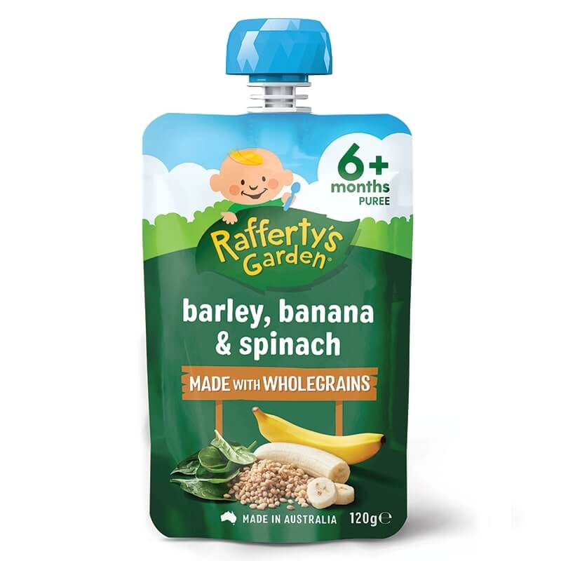 Barley, Banana & Spinach Baby Food Puree Pouch Rafferty's Garden